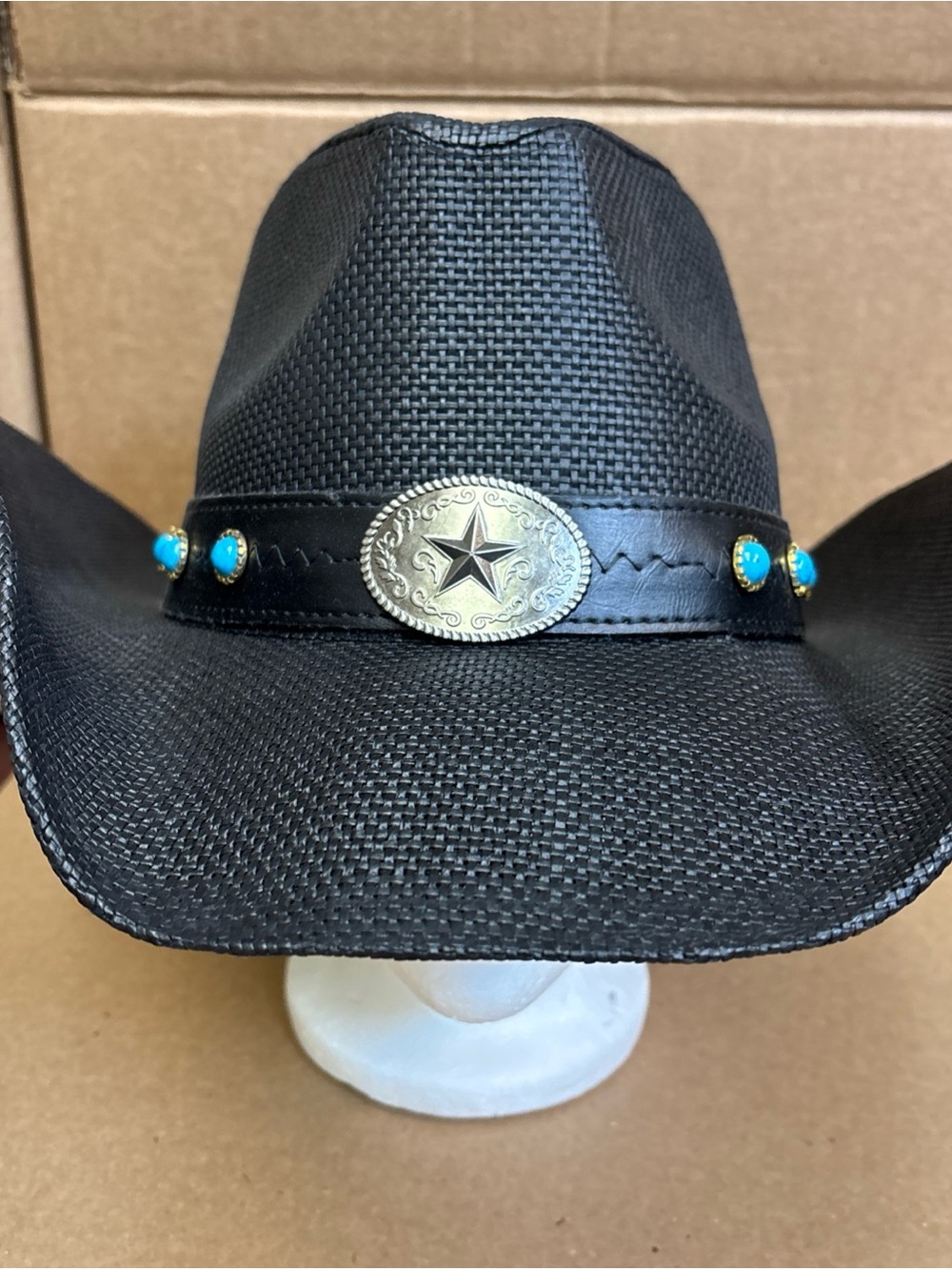 Milani Black Straw Cowboy Hat S-M Country Western Cool Star Emblem Women’s Ranch